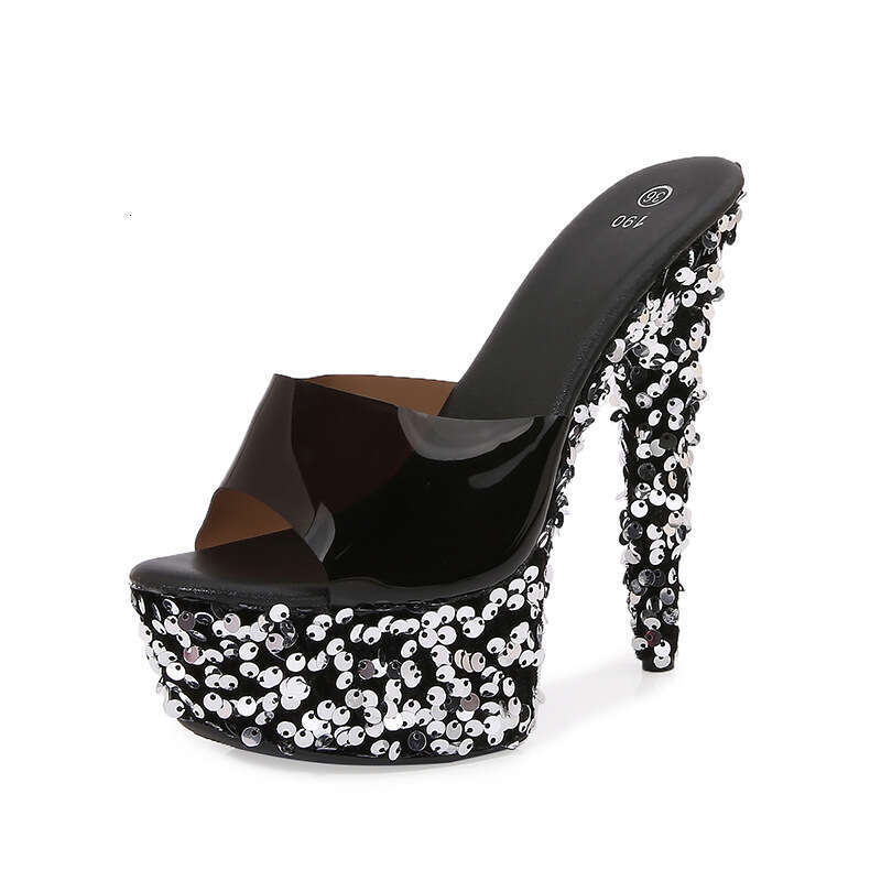 Super High Heels 8662-1 Autumn Nightclub Sexy Women's Shoes Waterproof Platform Roman Peep Toe Elegant Super High Heel Slippers Platform High Hee