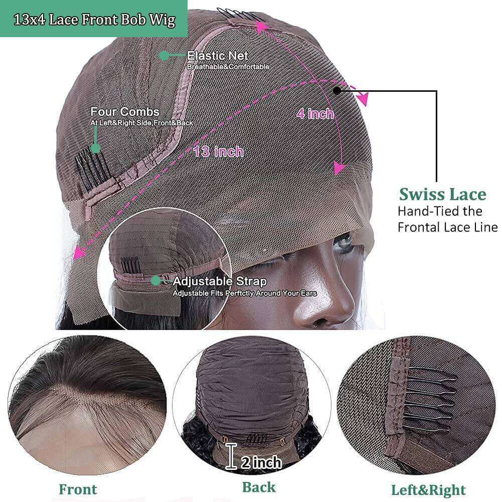Straight Colored Short Bob Wig for Women13x4 Transparent Lace Front Pre Plucked 180 Density Wigs 100% Human Hair