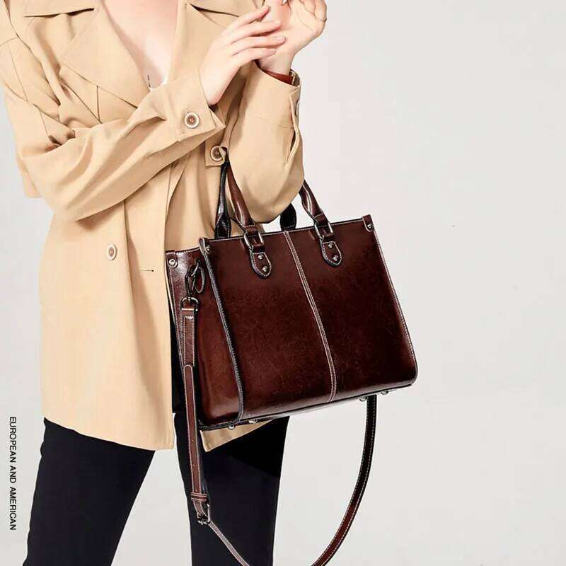 Genuine Leather Women's Tote Vintage Designer Women Crossbody Shoulder Bag Cowhide Fashion Office Female Handbags