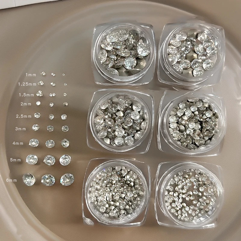 20/50/100Pcs 1-6mm Round Sparkling Zirconia Pointed Bottom Drill Bottom Rhinestones Nail Art Decoration Manicure Tool Accessory 250528