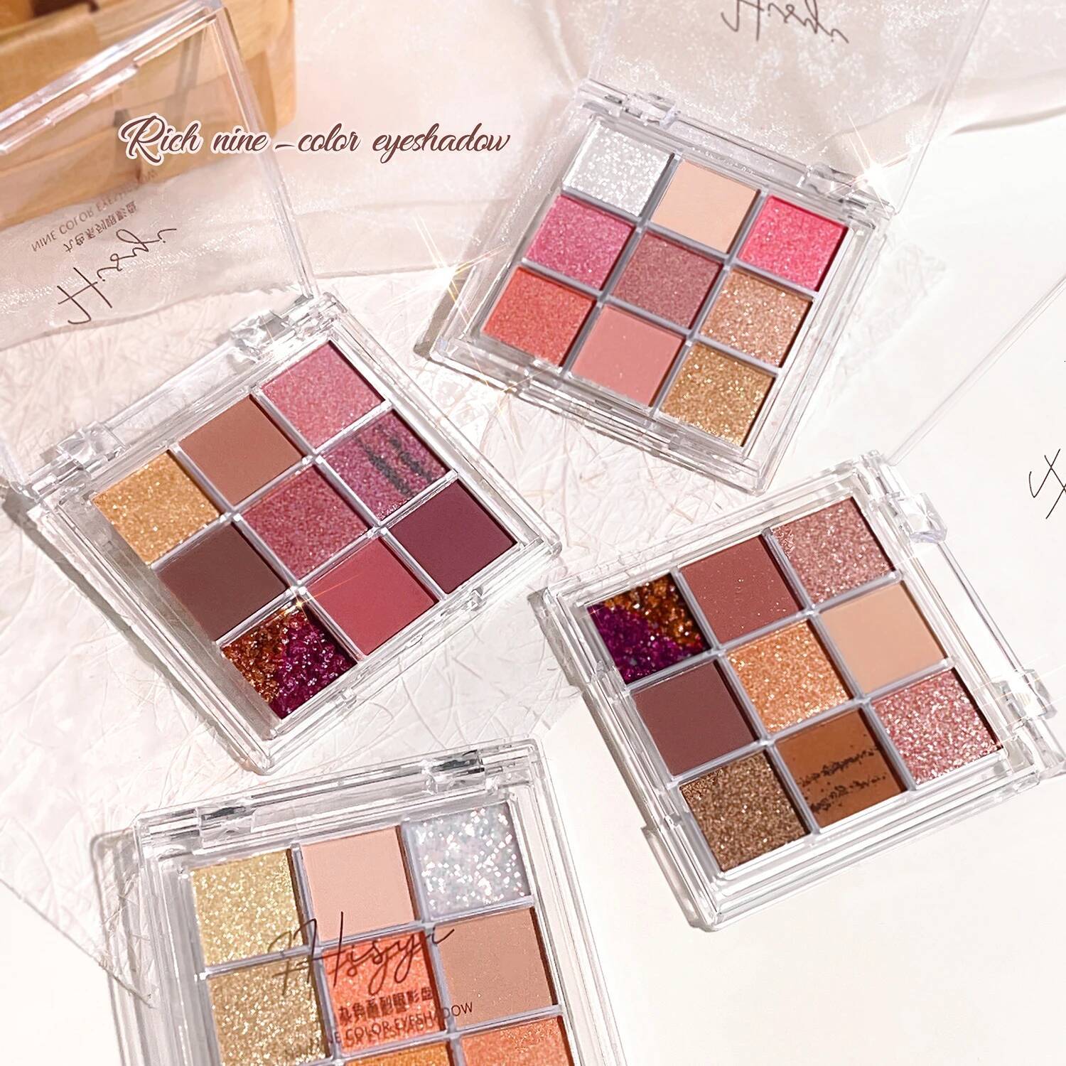 Summer 9 color eyeshadow palette: Orange brown, pink and gold, matte shimmer effect, lasting makeup, keep glitter rose Eyeshadow