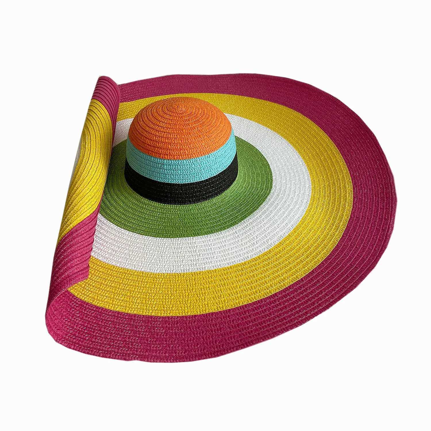 60CM Diameter Big Brim Hat Womens Sunshade Sun Hat French Men Women Beach Travel Straw Hat Summer Foldable Sun Hat Wholesale W250602