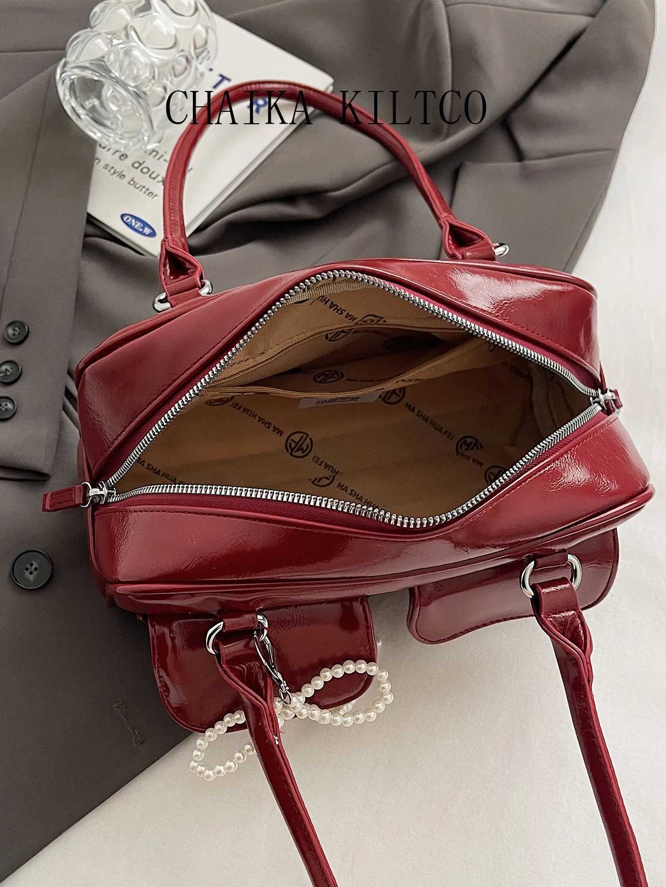 CHAIKA KILTCO Small Niche Design Underarm Boston Bag Womens Fashionable Handheld Bowling Bag Large Capacity Shoulder Bag Y250603