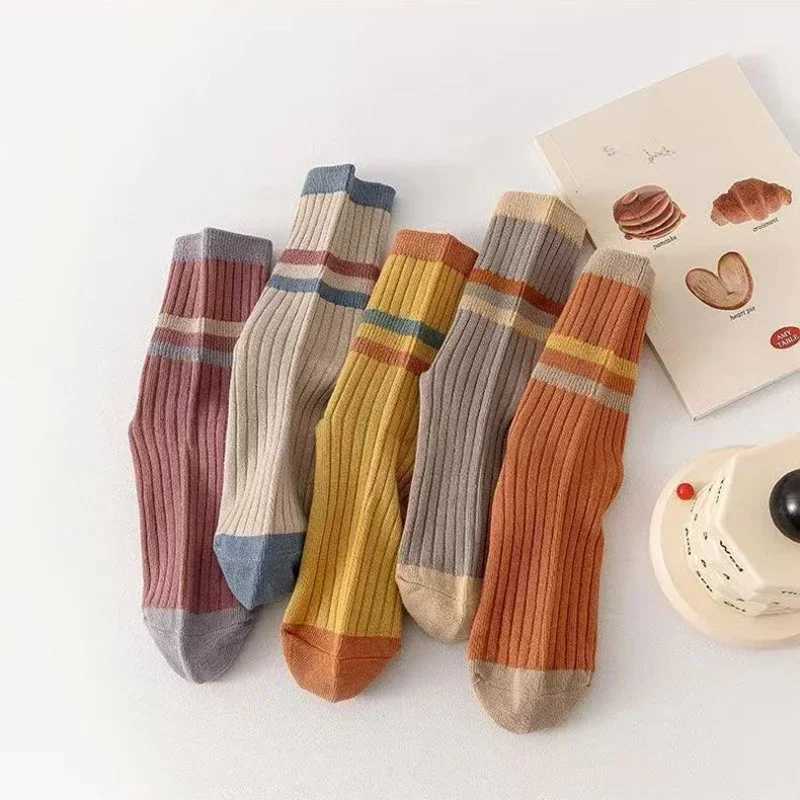 5 Pairs Striped Print Socks for Women Comfy Soft Mid Tube Socks Winter Harajuku Funny Casual Socks Womens Stockings Hosiery T250602