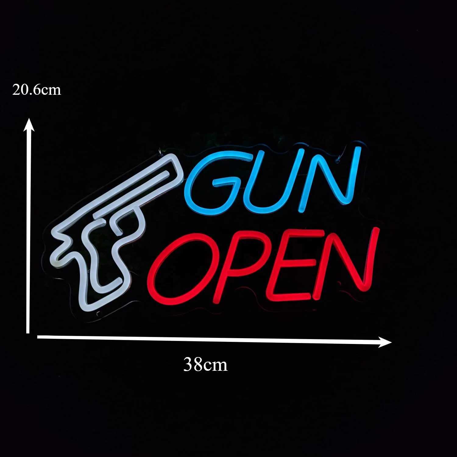 Gun Open Neon Sign LED Neon Light Sign Room USB Unique Decor for Clubs Bedrooms Shops Man Cave Gun Club Pub Party Bar DecorXJ250602