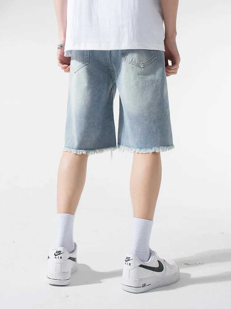 Streetwear Ripped Denim Shorts Men Summer New Fashion Straight Loose Short Jeans Washed Vintage Korean Mens Shorts Size M-3XL T250603