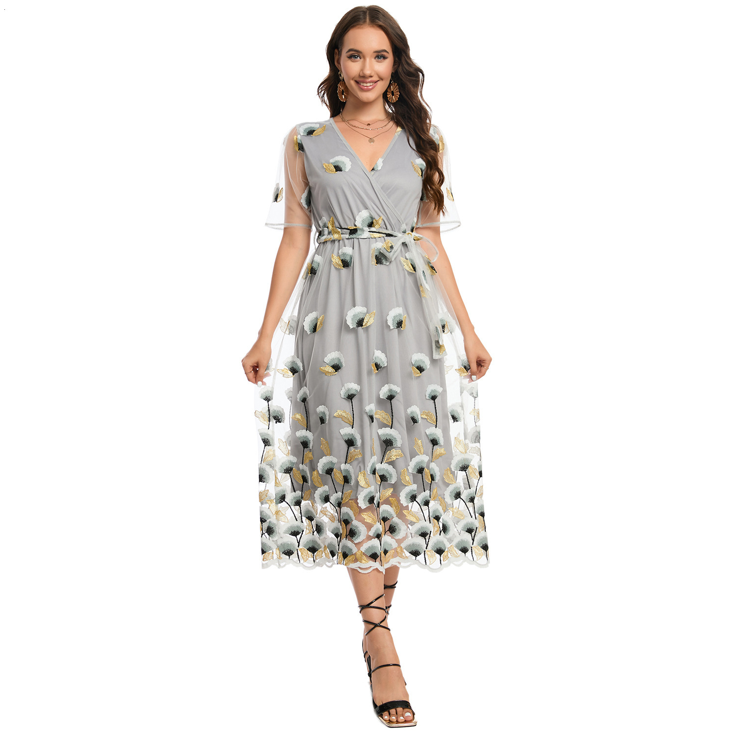 women's wear 2025 Spring New Plus Size Women's Embroidered Lace Dress Summer Two-Piece Set