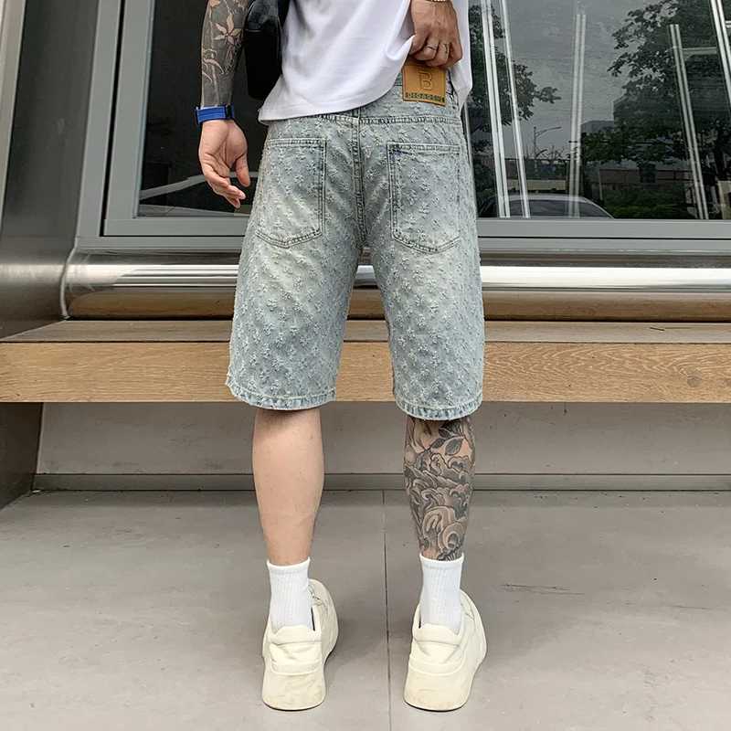 bg9377 American retro tide jacquard denim shorts men gangster handsome summer thin section senior sense of five in the trousersT250603