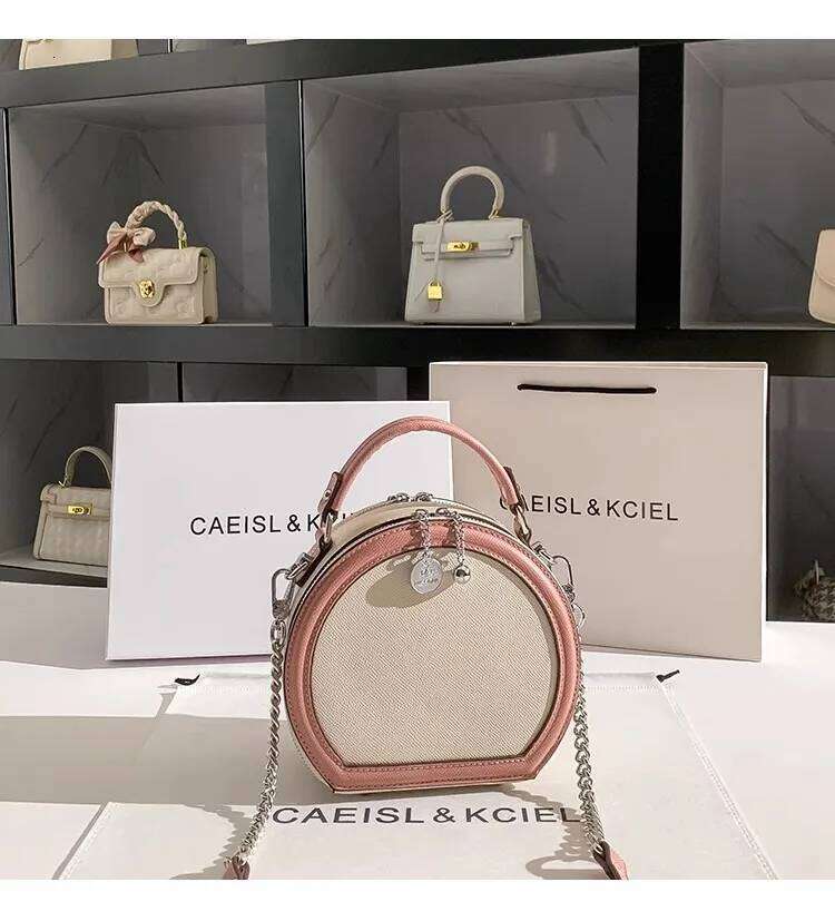Fashion Pink Butterfly Circular High Quality Textured Leather Women Handbag Clutch Purse Shoulder Messenger Bag