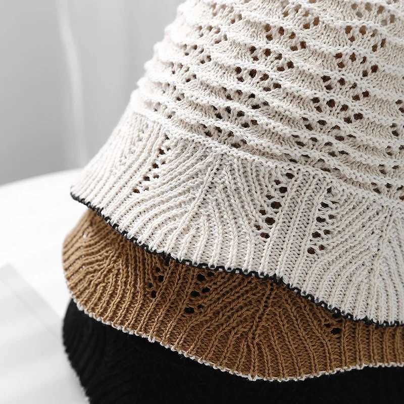Bucket Hat Women Spring Summer Hats For Women Knitted Hollow Sunshade Sun Hat Fashion Cap Female Casual W250602