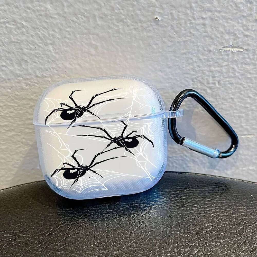 Black Spider Pattern Earphone Case Pro/Pro2 TPU Clear With Keychain For 3/4 Silicone Soft Protective Cover