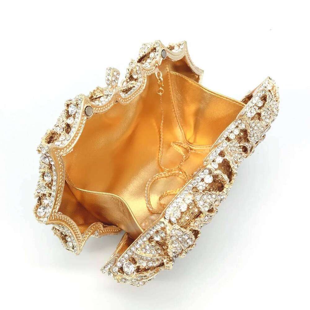 Hollowed-Out Rose Rhinestone Evening Crystal Women's Wedding Bridal Dinner Gown Bag Fashionable Banquet Handbag