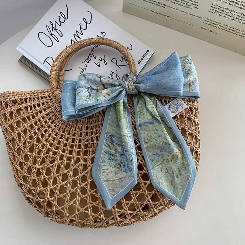 Designer French Stylish Oil Printing Small Long Satin Silk Scarf For Womens Imitation Silk Handbag Ribbon Neck Tie Hair band W250602