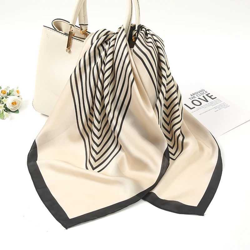 2024 New Striped Printed Hijab Silk Satin Square Scarf Muslim Women Hijab Soft Bandana Headscarf Summer Thin Shawl Headband W250602