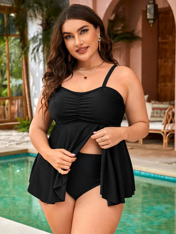 Womens Swimsuit 2025 Plus Size Swimwear Two Piece Bikinis Sets Sexy Bathing Suits Tankini Tummy Control Beach Outfits 250528Z