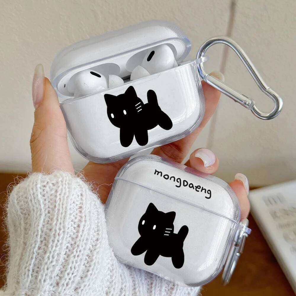 Music Pro2/Pro Cartoon Rock Cat TPU Clear Earphone Case For 4 3 1 2 With Keychain Protective Cover