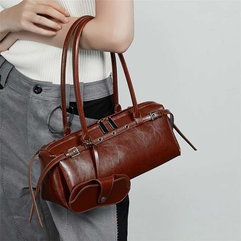 Burminsa Vintage Genuine Leather Underarm Shoulder Bags For Women 2025 Designer Belt Clutch Purses Tote Ladies Handbags