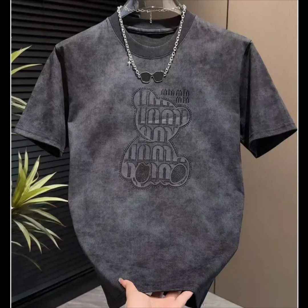 2025 New Summer Men's T-shirt Summer New Fashionable Versatile Men's Short Sleeve T-shirt Printed Fashionable Loose Tie Dyeing Round Neck Ca