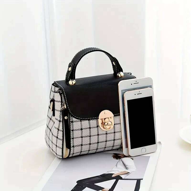 Women Trendy Flap Shoulder PU Leather Crossbody Simple Plaid Designer Messenger Bag Small Purse And Handbags Pouch