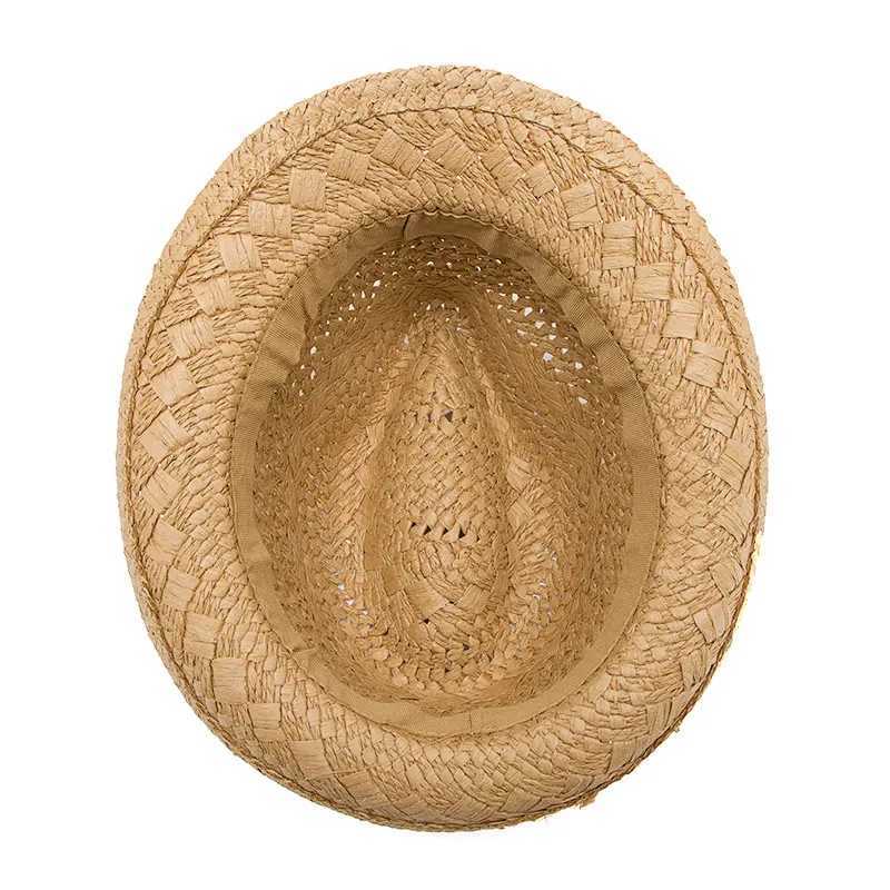 LUCKYLIANJI Summer Fashion Handmade Kid Beach Boho Fedora Raffia Hat Sun Hat Sunhat Men Jazz Hat Gangster Cap (One Size 54cm) W250602