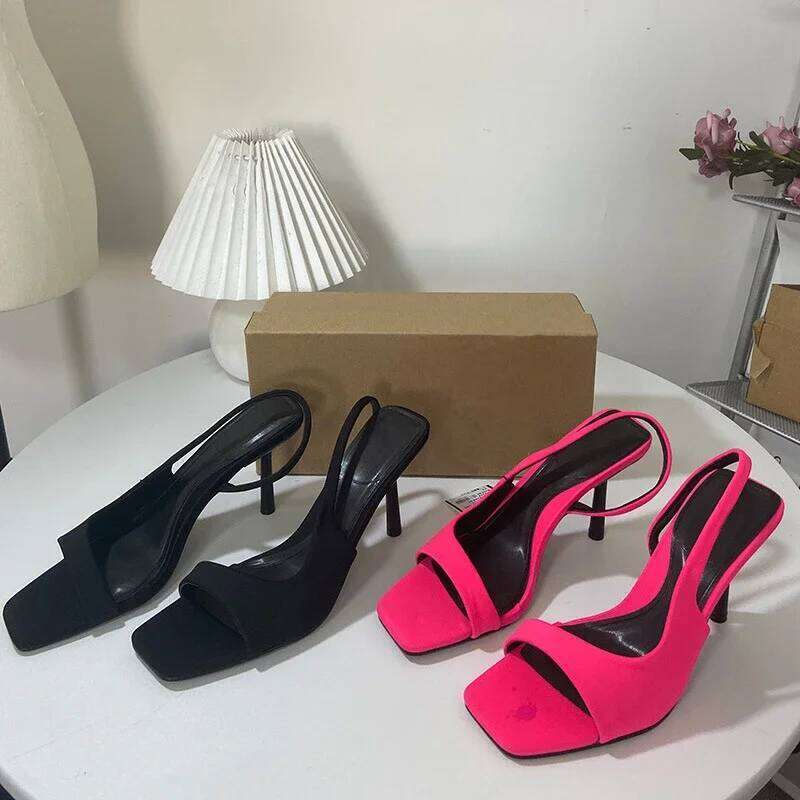 Women's High-heeled Sandals Open Toe Elegant Slingbacks Trendy Design 2024 Summer Ladies Shoes Large Size Back Strap Footwear