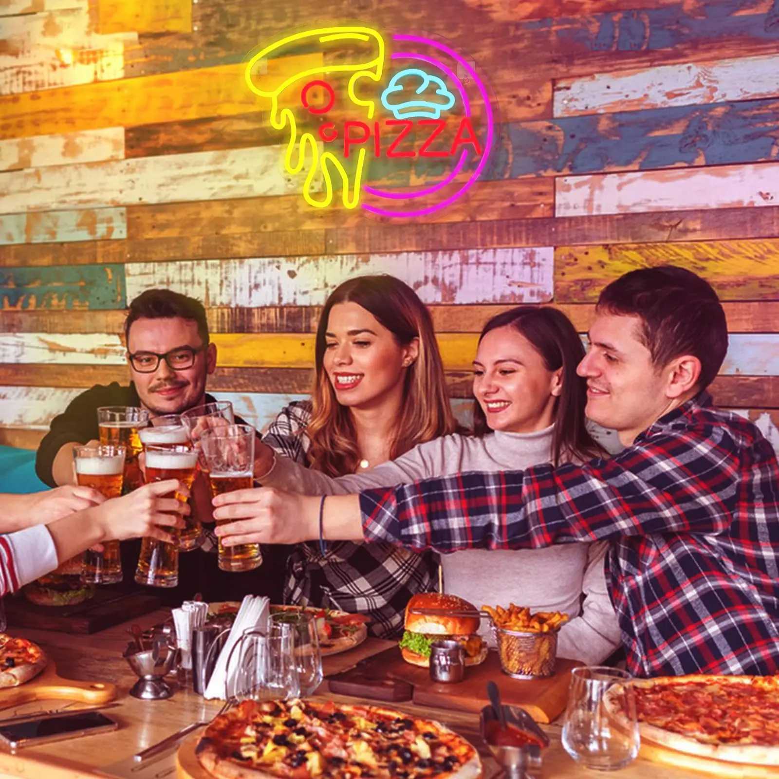 LED Pizza Shaped Neon Sign Wall Decor Pizzeria Kitchen Restaurant Party Bar Bedroom Decorative Neon Light Wall Decor Gift XJ250602