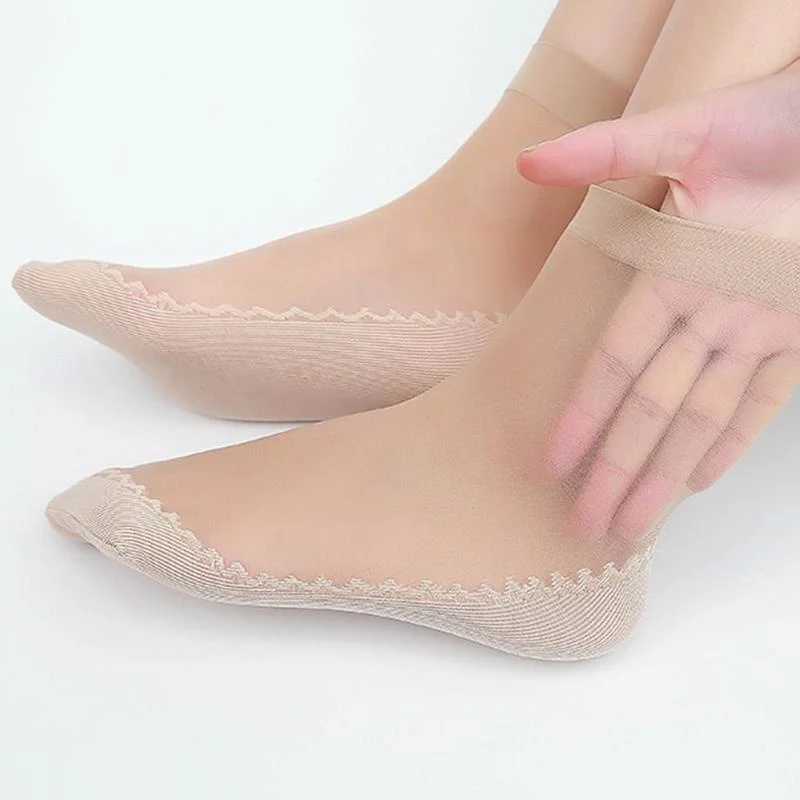 20pcs=10 Pairs Spring Summer Women Soft Socks Thin Silk Socks Non-Slip Bottom Splice Fashion Transparent Ladies Breathable SockT250602