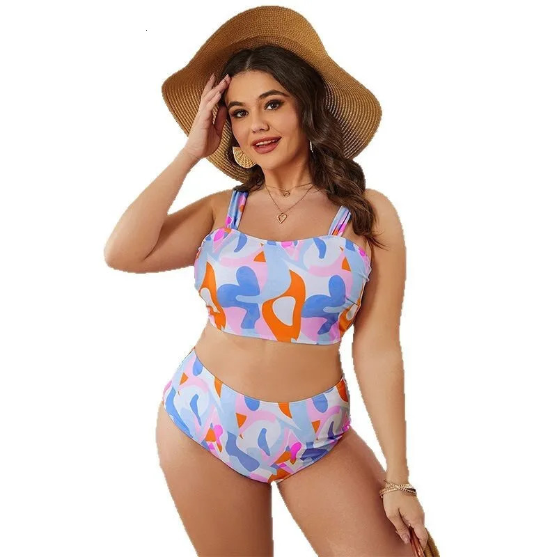 Plus Size Split Swimsuit for Girls with a Girlish Vibe Tight Fitting and Gathered High Waisted Bikini Women Casual Y2k 250528Z