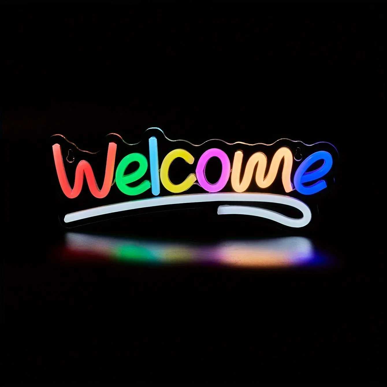 1pc Welcome Shape Back Plate Neon Sign Light Wall Party Bedroom Game Room Sports Festival 5V USB Powered XJ250602