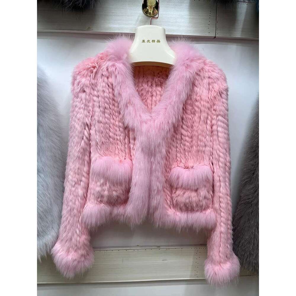 2025 Fashion Natural Rabbit Coats Knitted Women's New Real Fox Fur Jackets Woman Clothing Outwear