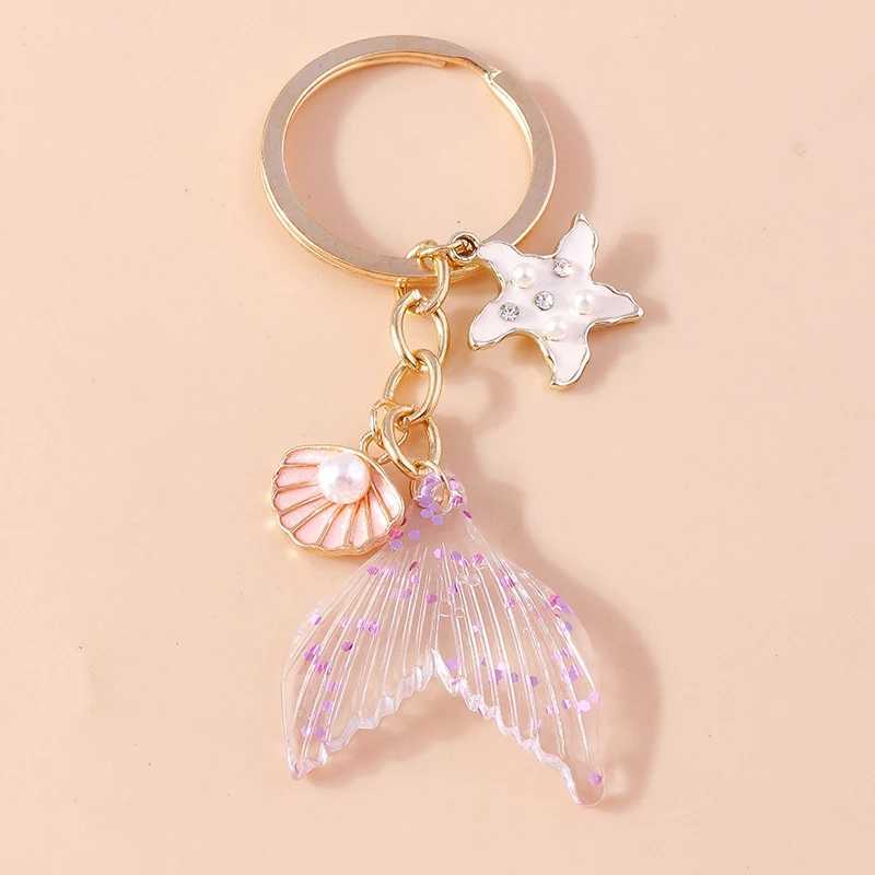 Cute Enamel Summer Beach Conch Shell Keychain Starfish Key Ring Pendant for Women Girls Handbag Decor DIY Handmade Jewelry Gift XJ250602