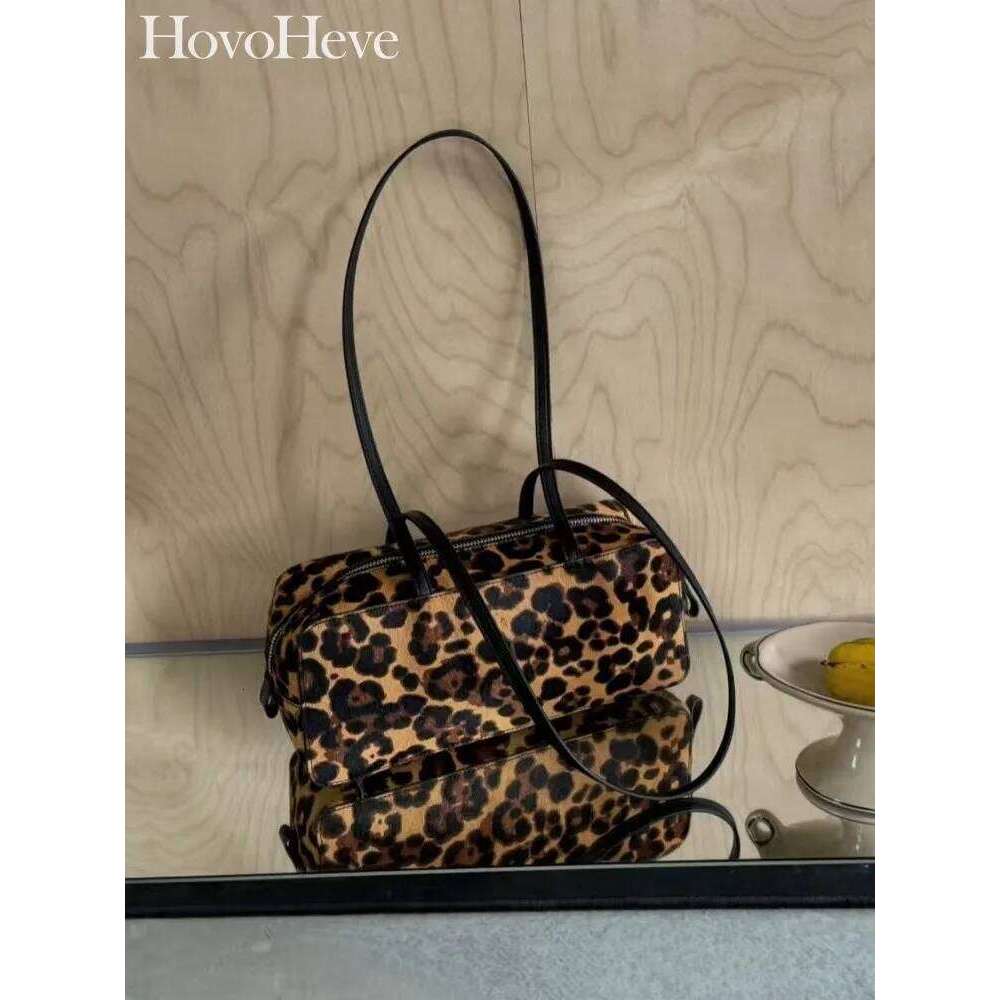Office Women Genuine Leopar Fashion Classic Shoulder Zipper Softshell Suede Leather Large Capacity Commuting Underarm