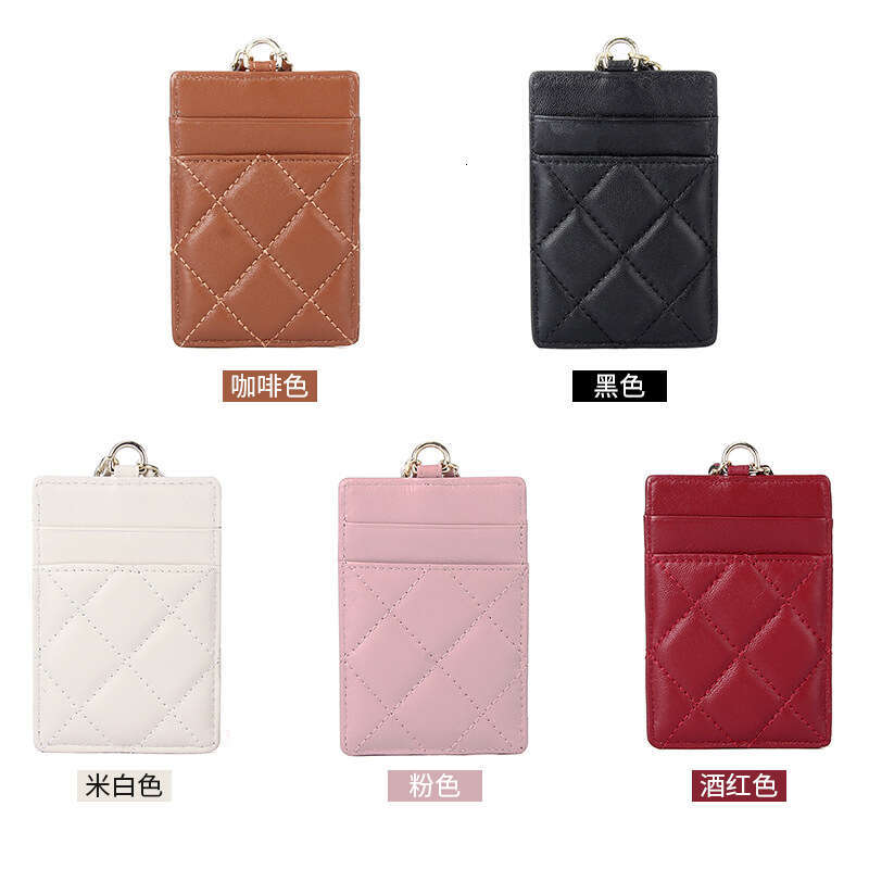 Sheepskin Women's Fashionable Compact Lightweight ID Chain Neck Hanging Multi-Card Slot Badge Business Card Holder