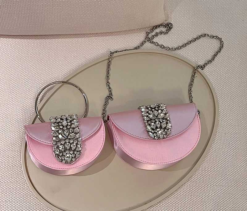 Women Glittering Crystal Satin Handbags Designer Diamond Pink Evening Diamonds Ring Clutch Purses Wedding Party Trendy Z250603