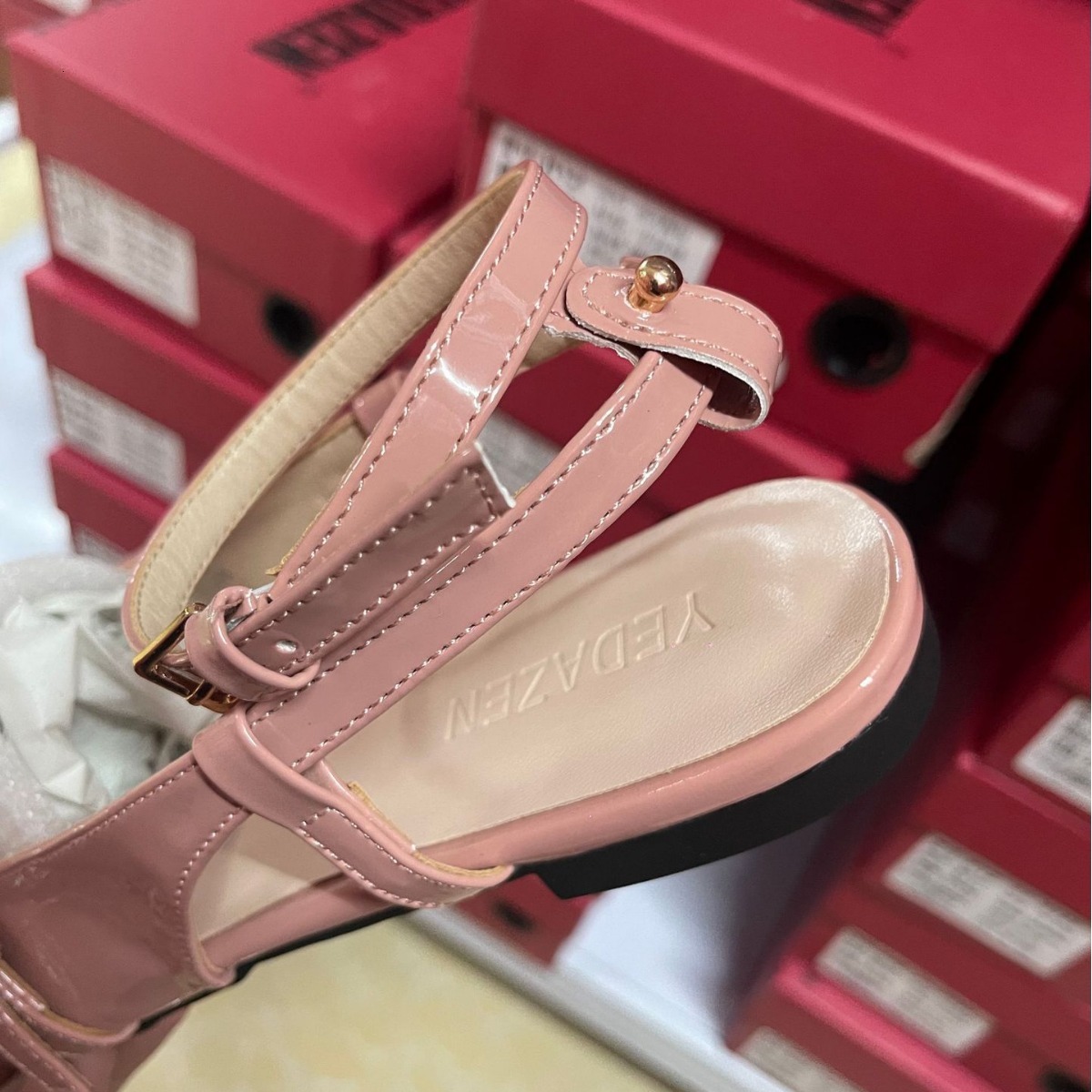 French Round Buckle Strap Flat Single for Women Gentle Style Ballet Shoes Backless Closed Toe Sandals
