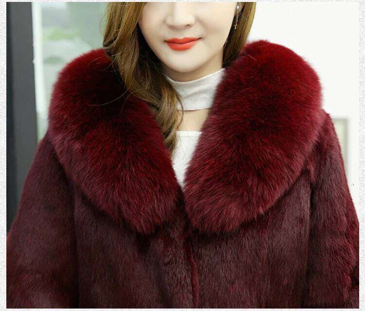New Women's Real genuine natural rabbit coat with fox collar girl's fashion fur jacket outwear custom any size