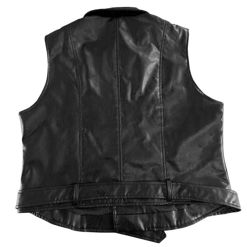 Short PU leather sleeveless Biker Jacket Cool Tank Top V-Neck Outer Wearing Vest Tops