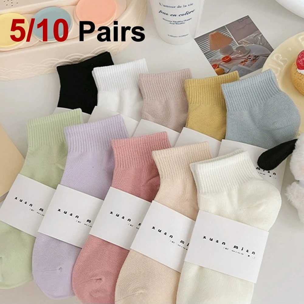 5/10 Pairs Women Macaron Colored Short Socks Fashionable Simple Soft Comfortable Sweat Absorbing Breathable Casual Socks T250602