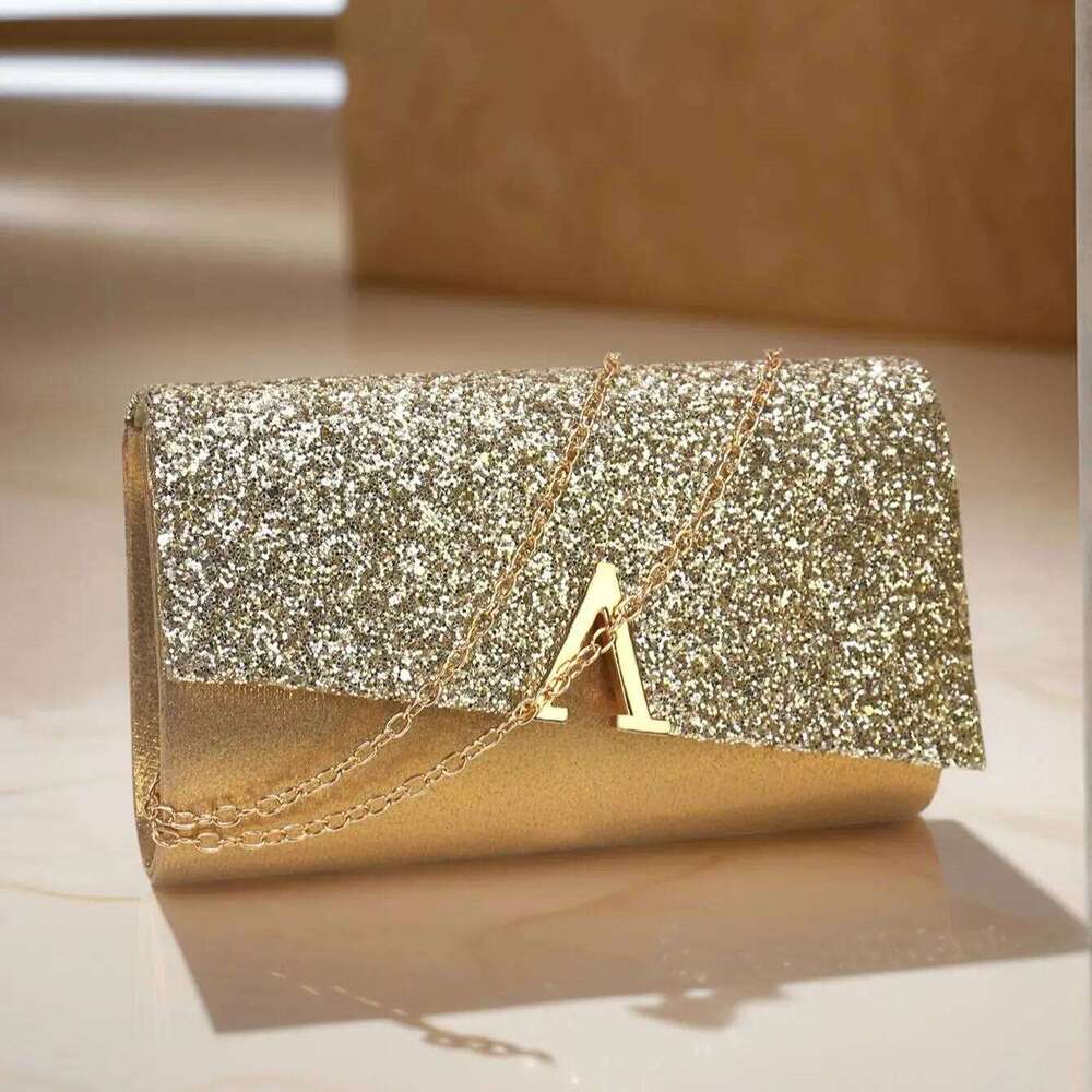 Chain V Metal Glamorous Design Evening Bags Envelope Shaped Sequins Handbags For Prom Dinner Wedding Banquet Purse
