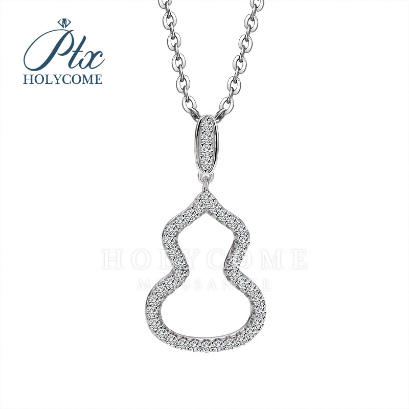 Fashion 925 Silver Moissanite Pendant Necklace 18K White Gold Plated Gourd Shape Fine Jewelry Moissanite Diamond Pendant Necklace for Women