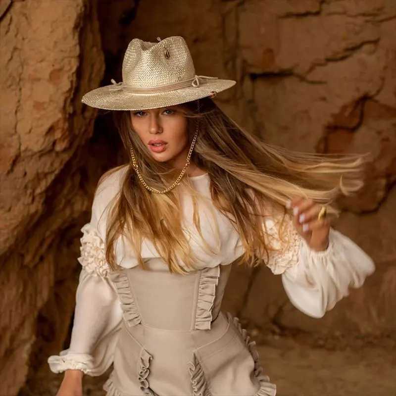 2022 New Summer Raffia Sunhat For Women Ladies With Chain And Pin Women Straw Panama Hat High Quality Designer Custom Hat W250602