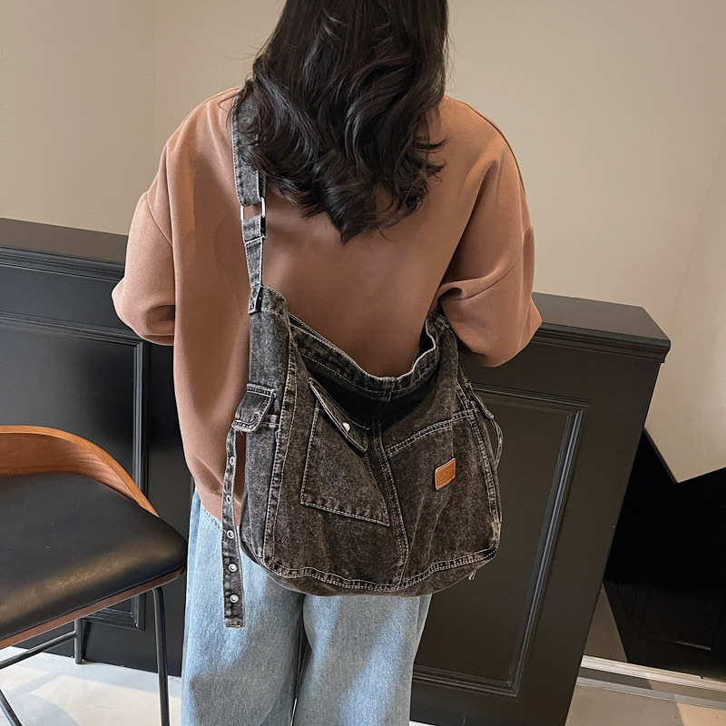 designer 2025 Summer Denim Bag Retro Niche Lazy Literary Washed Tote Bag Trendy Cool Ins Style Single Shoulder Crossbody Bag