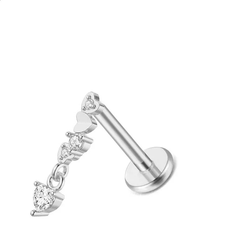 1PC 316L Steel Zircon Piercings Lip Rings pink Cartilage Helix Lobe Conch Earring Stud Piercings Women Jewelry 250530