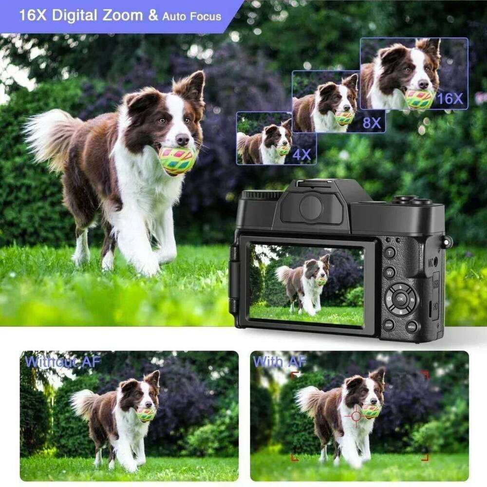 R10 4K Digital For Photography and Video Auto focus Anti-Shake 48MP Compact Vlogging Camera 3''180°Flip Screen with Flash