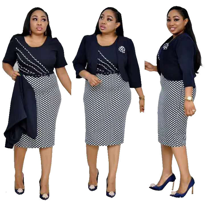 women's wear Women's Round Neck Plaid OL Style Patchwork Commuter Dress + Small Jacket Two-Piece Set