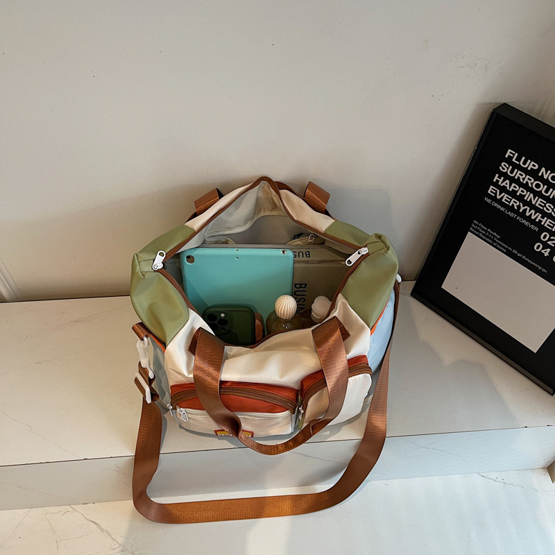 Color-Block Casual Sports Fiess Women, Large Capacity Handheld and Crossbody Lage Bag, Lightweight Short-Distance Business Trip Travel Bag for Men