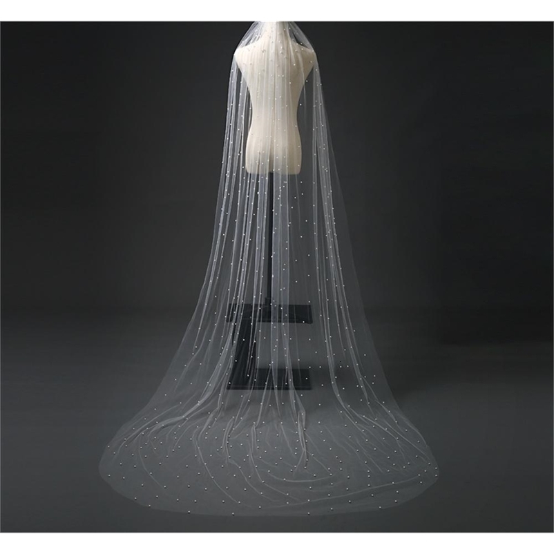 Pearls Bridal Veil Soft 1 Tier Beaded Wedding Veil for Bride Cathedral Length with Comb Wedding Accessories 250530