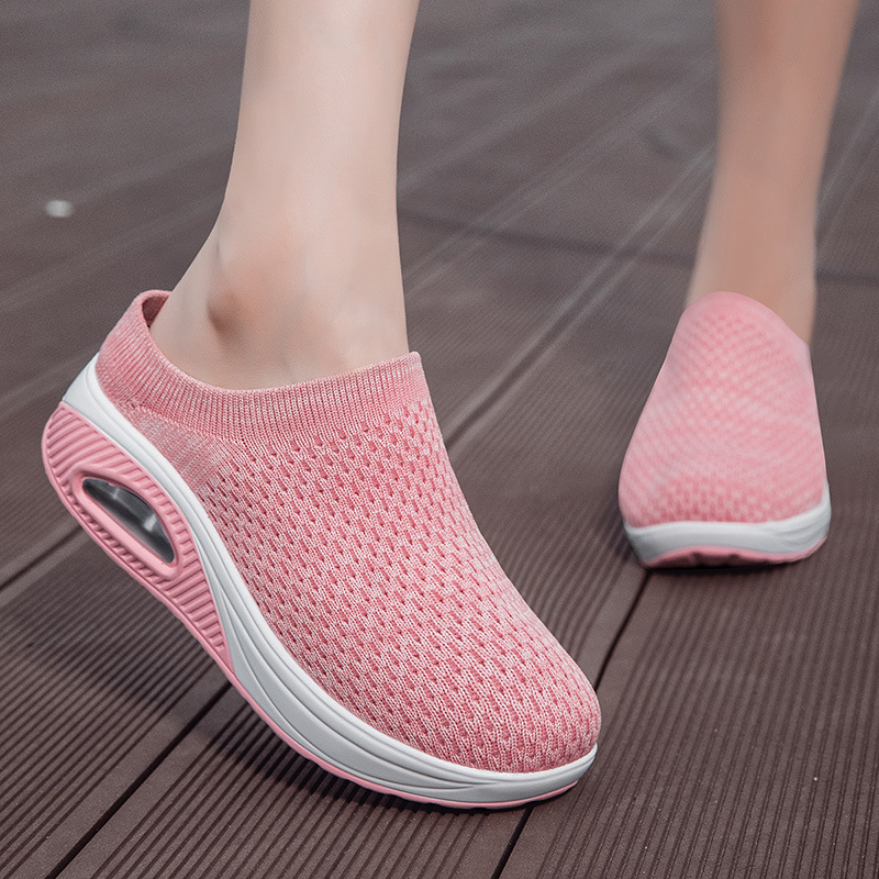 New Plus Size Flyknit Women S Thick Sole Height Increasing Slip On Lazy Breathable Mesh Casual Shoes Casual Sports Shoes For Women Ddmysaturn