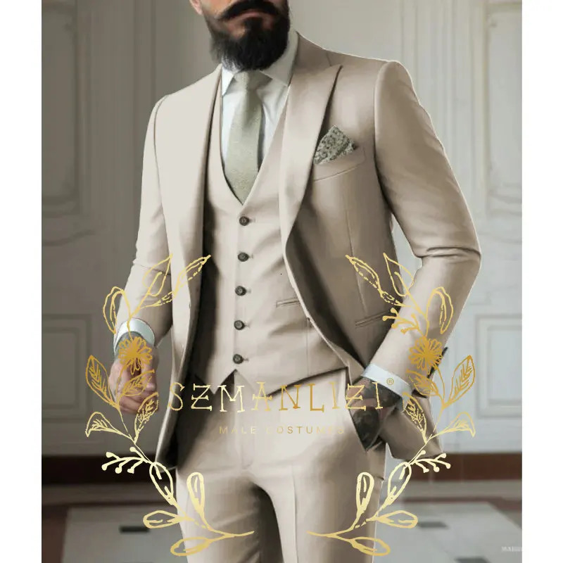 Light green Suits Men 3 Pieces Wedding Wear Business Male Groom Dress Jacket Vest Pants Set Blazers Coat 250603