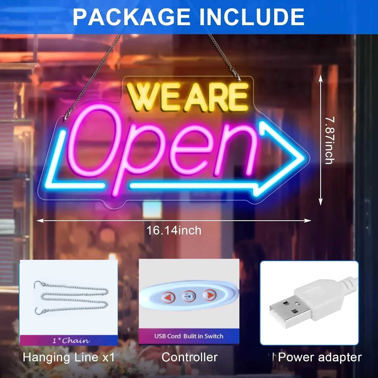 We Are Open Neon Sign Adjustable Brightness LED Neon Lights by USB for Window Shop Bar Salon Cafes Restaurant Pubs Decor XJ250602
